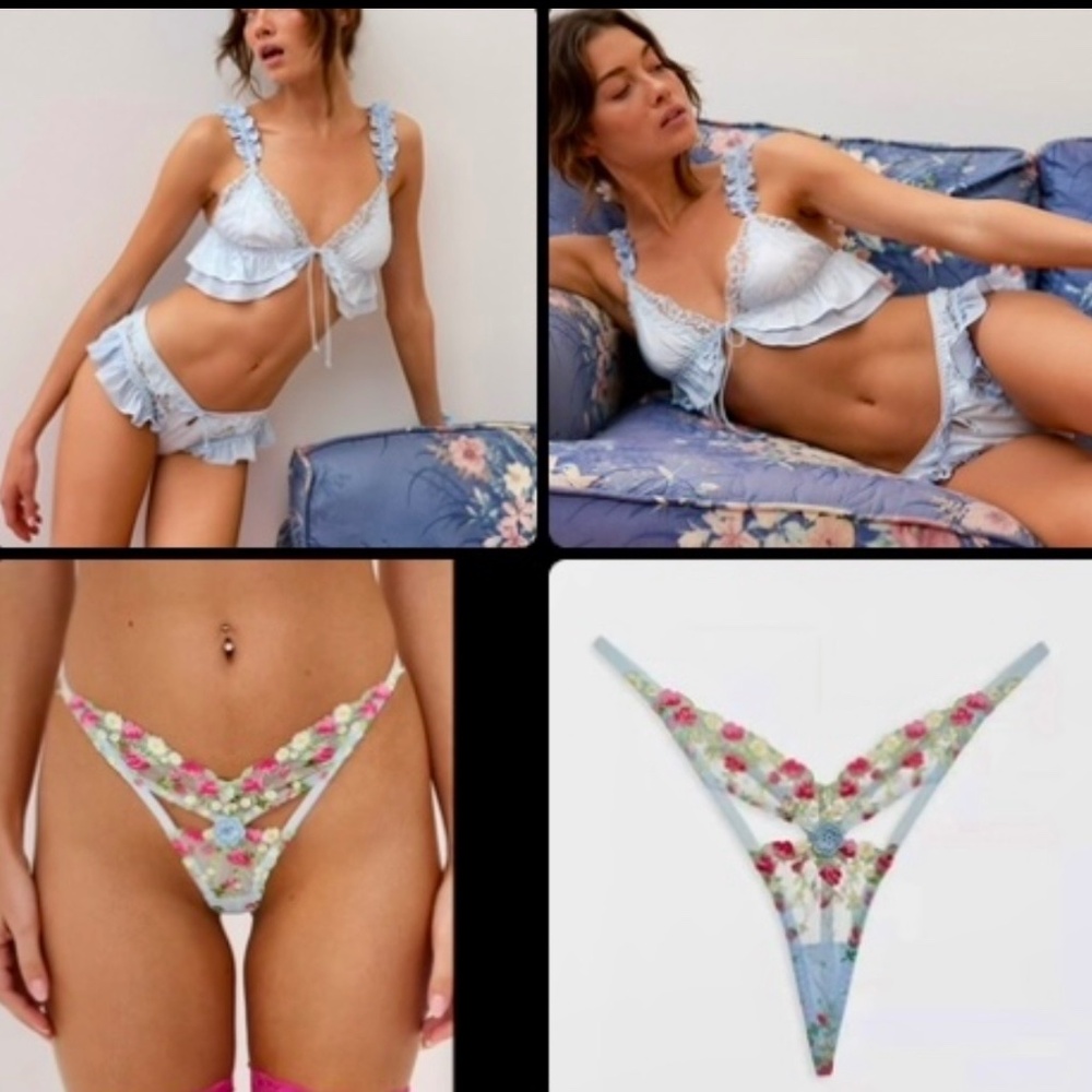 For Love & Lemons Butterfly Lace Ruffle Bralette/Cheeky & Aurelia Thong-XL-NWT